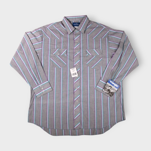 New NWT Wrangler Western Shirt Men’s XXL Pearl Snap Rodeo Line Dancing Striped - Picture 2 of 10
